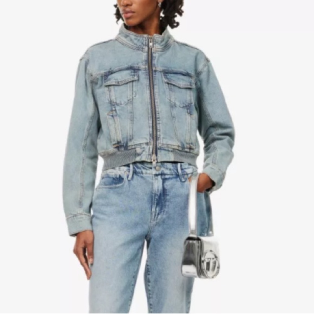 Good American Cropped Ribbed Trims Relaxed Fit Denim Jacket 2XL - Picture 14 of 14